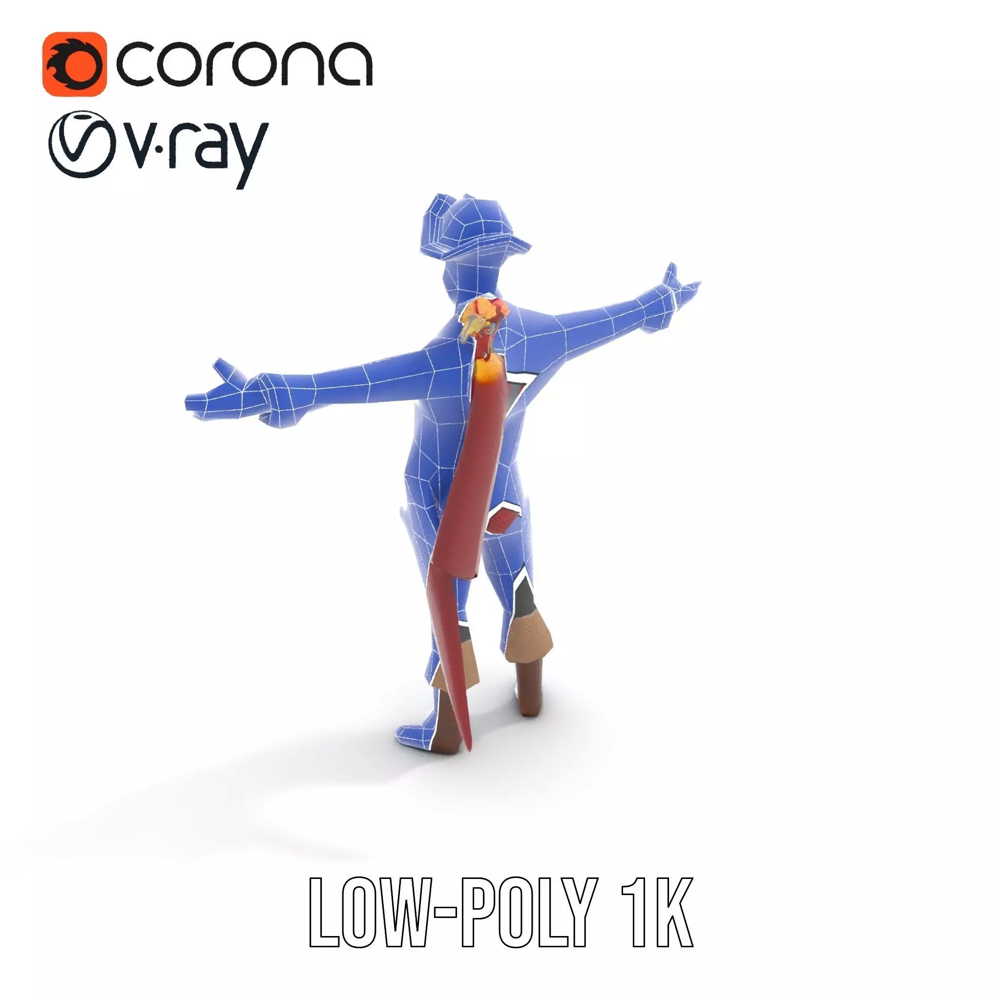 Pirate Character with Parrot Model Pack Low-poly 3D model_12