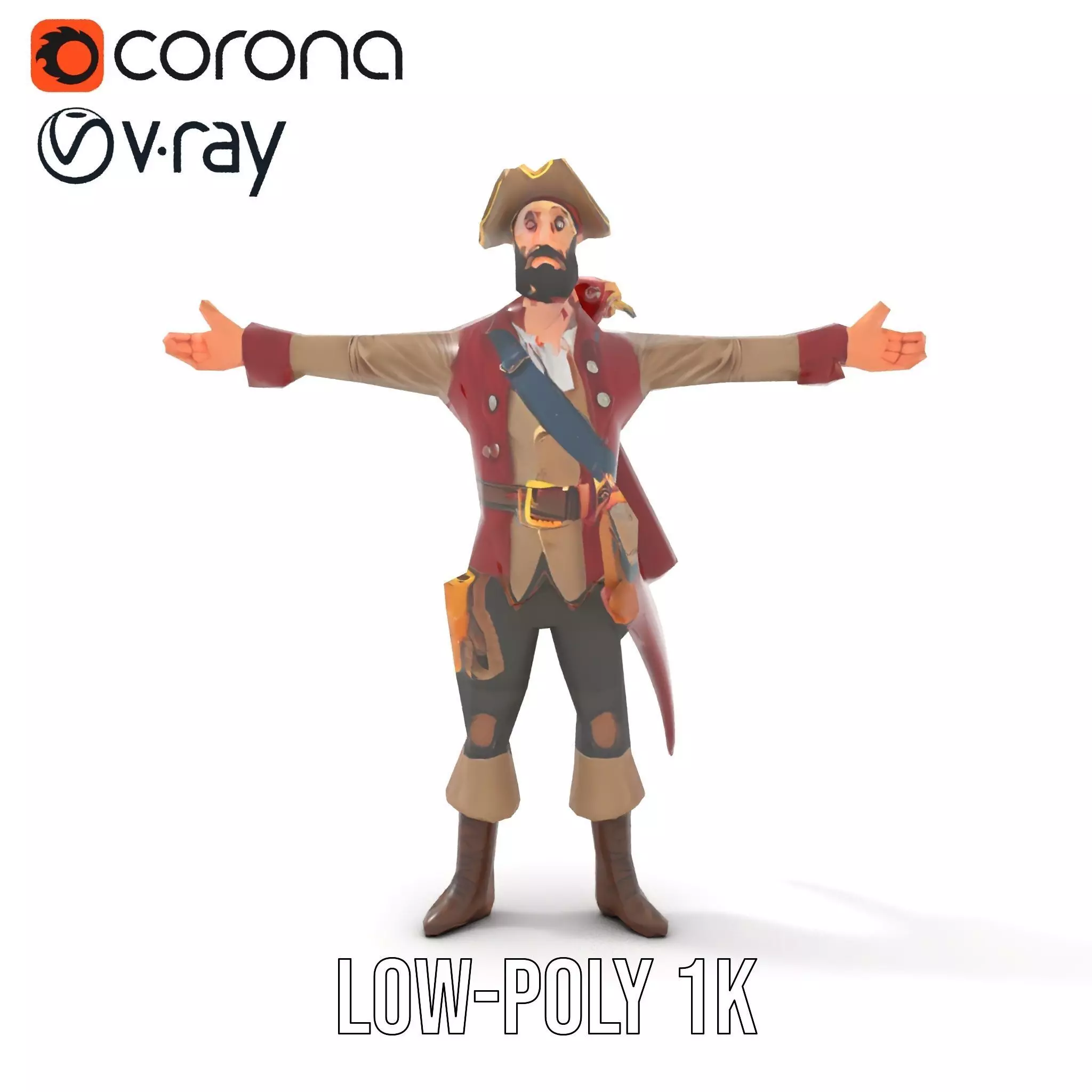 Pirate Character with Parrot Model Pack Low-poly 3D model_19
