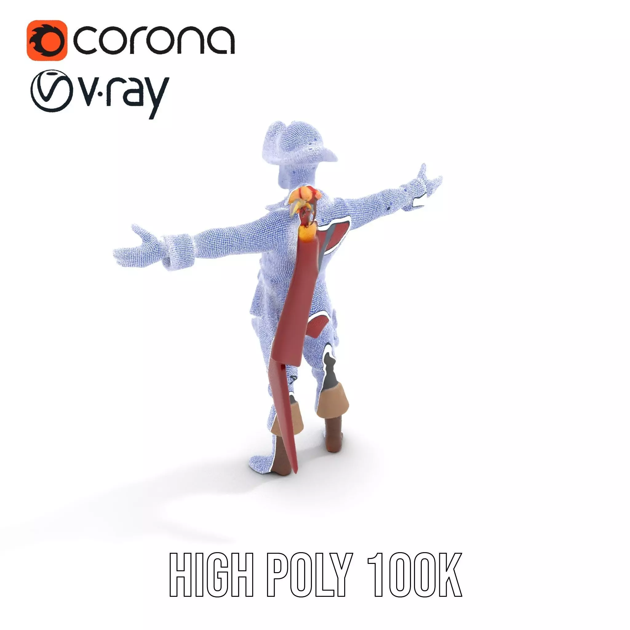 Pirate Character with Parrot Model Pack Low-poly 3D model_32