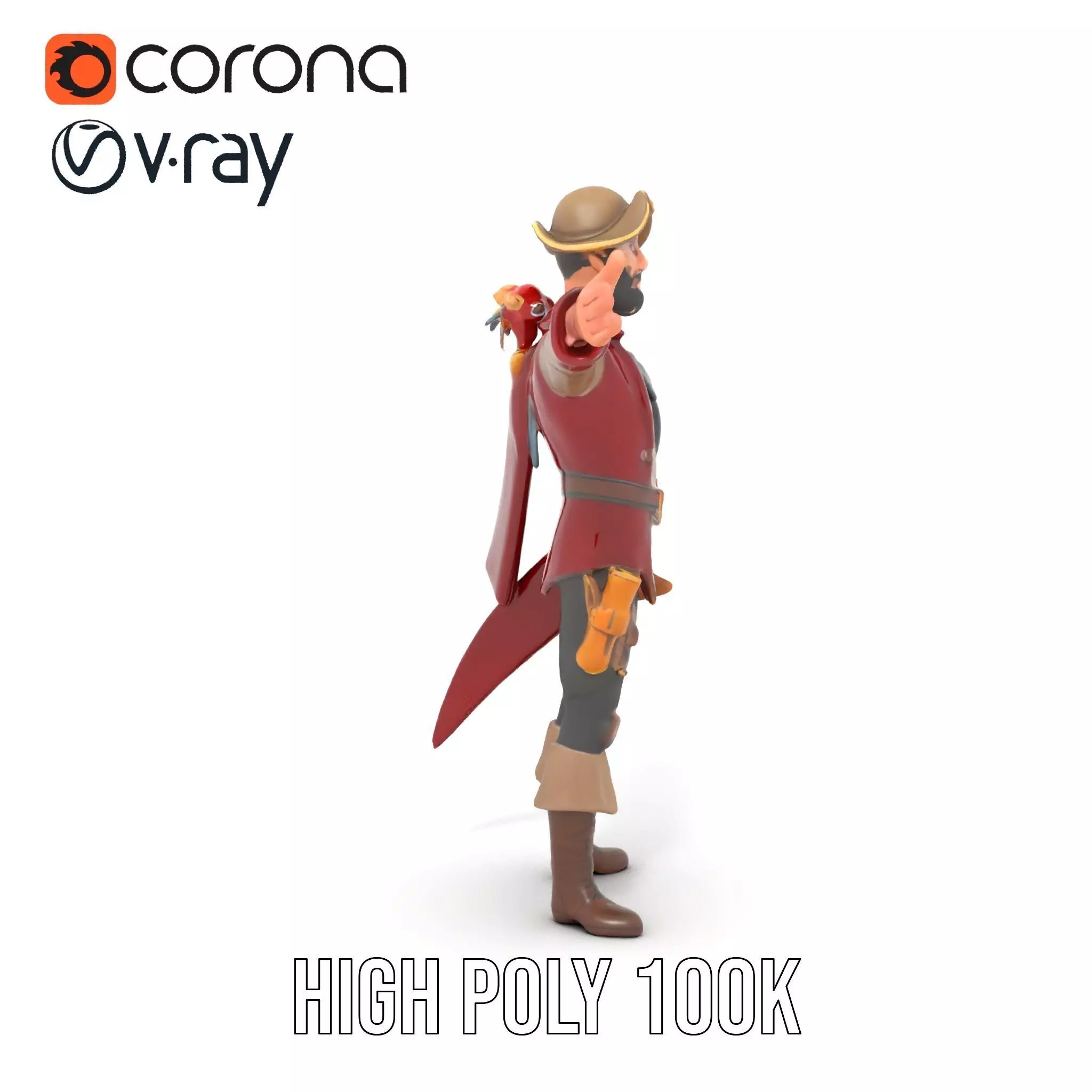 Pirate Character with Parrot Model Pack Low-poly 3D model_10