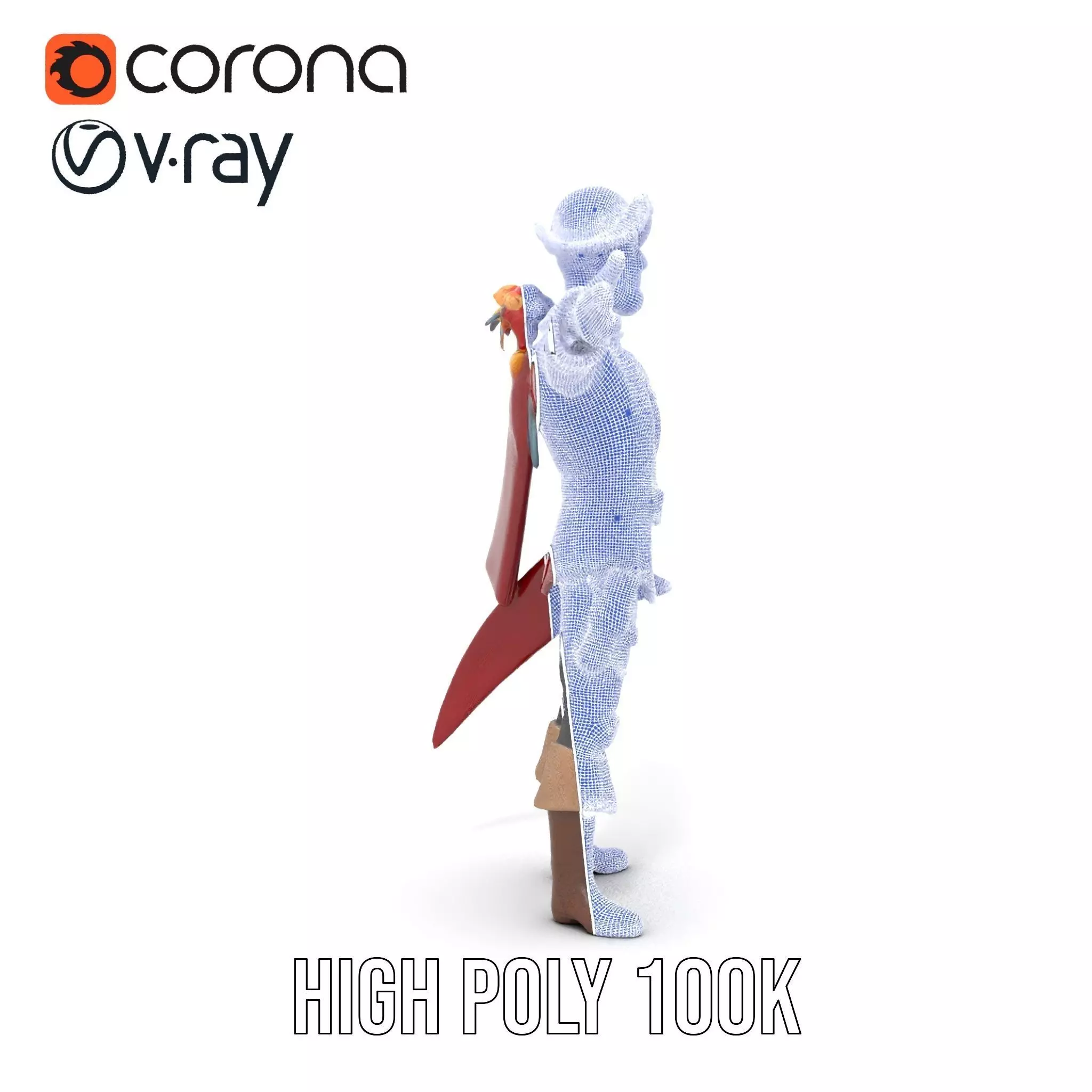 Pirate Character with Parrot Model Pack Low-poly 3D model_29