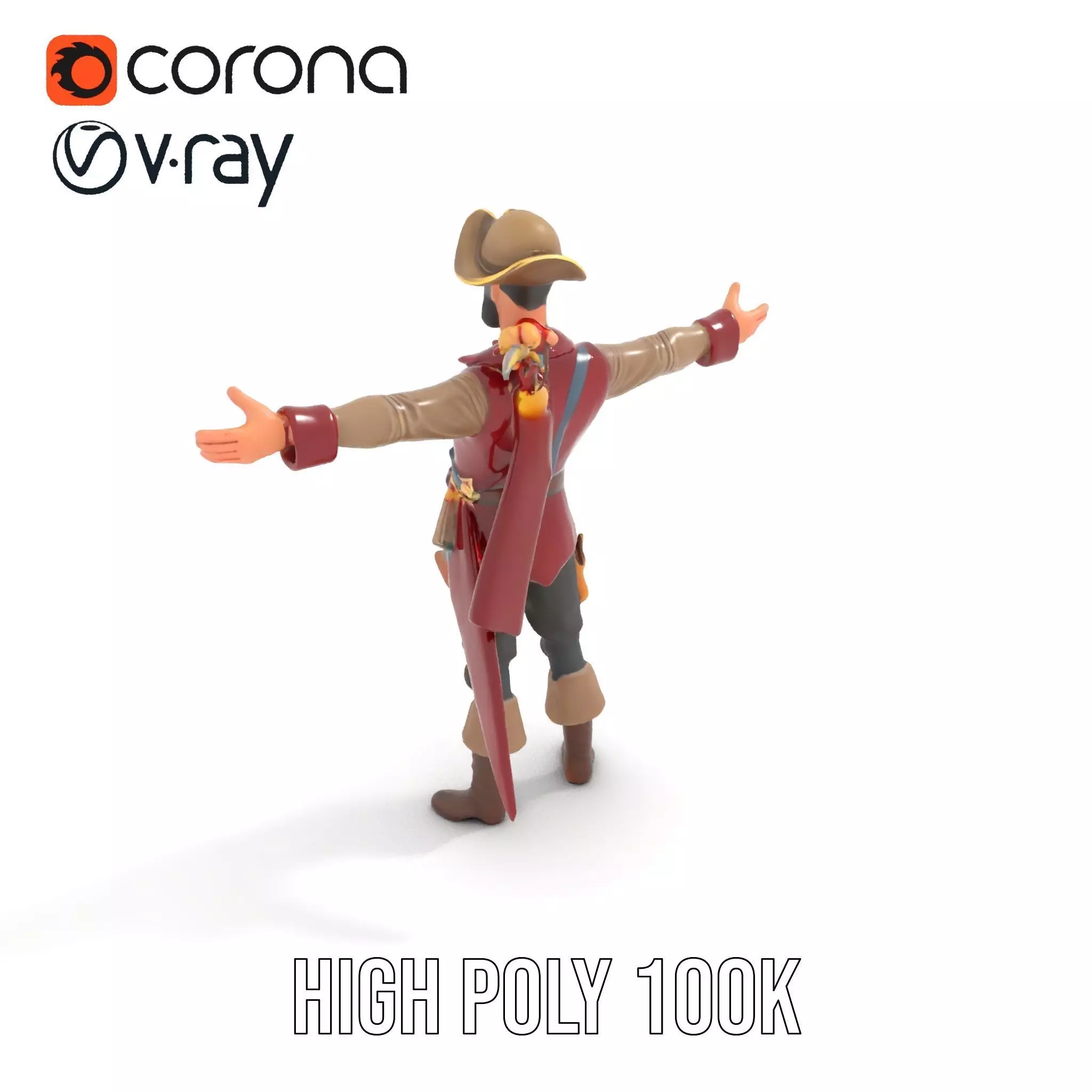 Pirate Character with Parrot Model Pack Low-poly 3D model_23