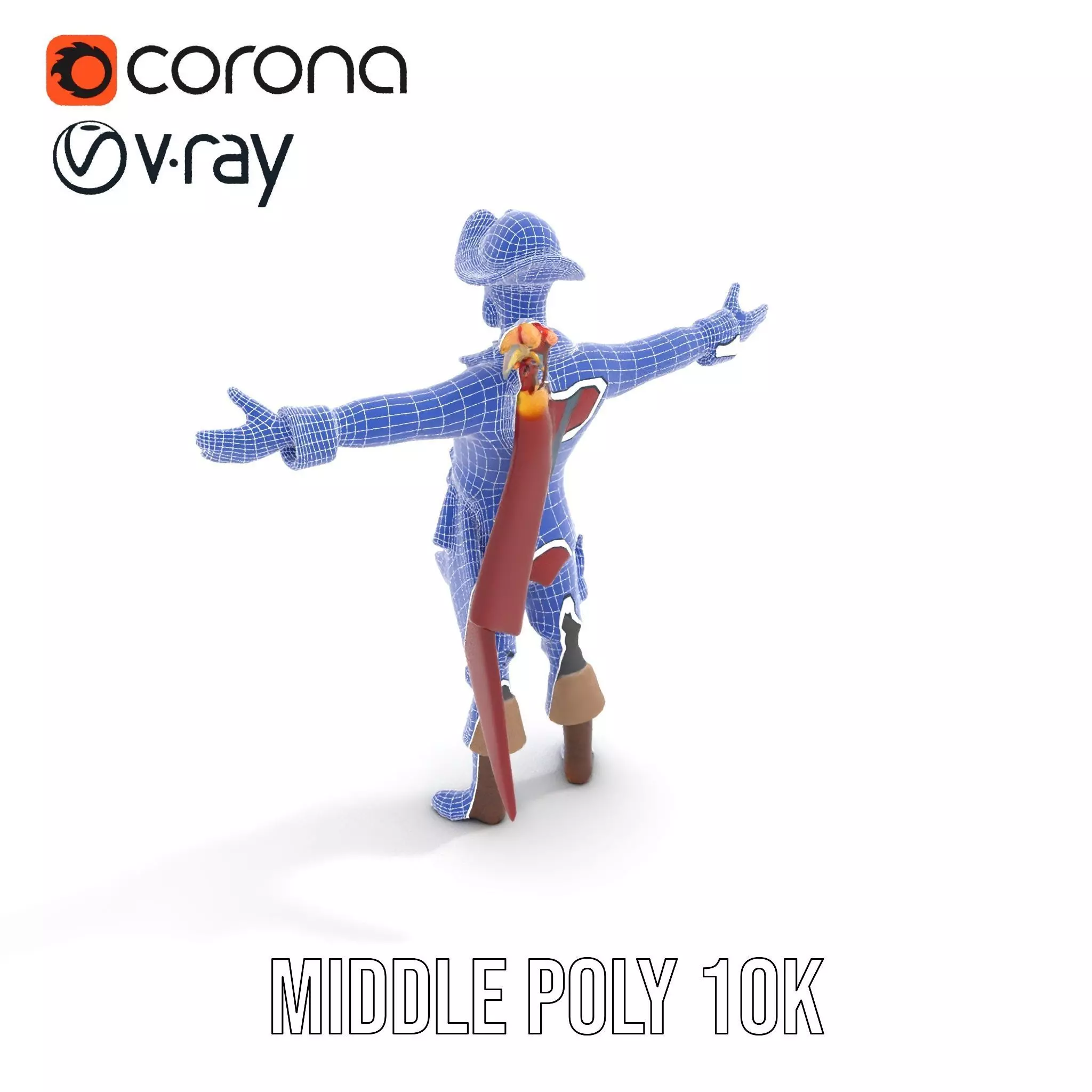 Pirate Character with Parrot Model Pack Low-poly 3D model_24