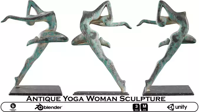Antique Yoga Woman Sculpture - Artistic Verdigris Statue 