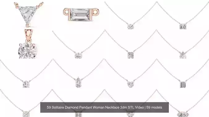 59 Solitaire Diamond Pendant Woman Necklace 3dm STL Video