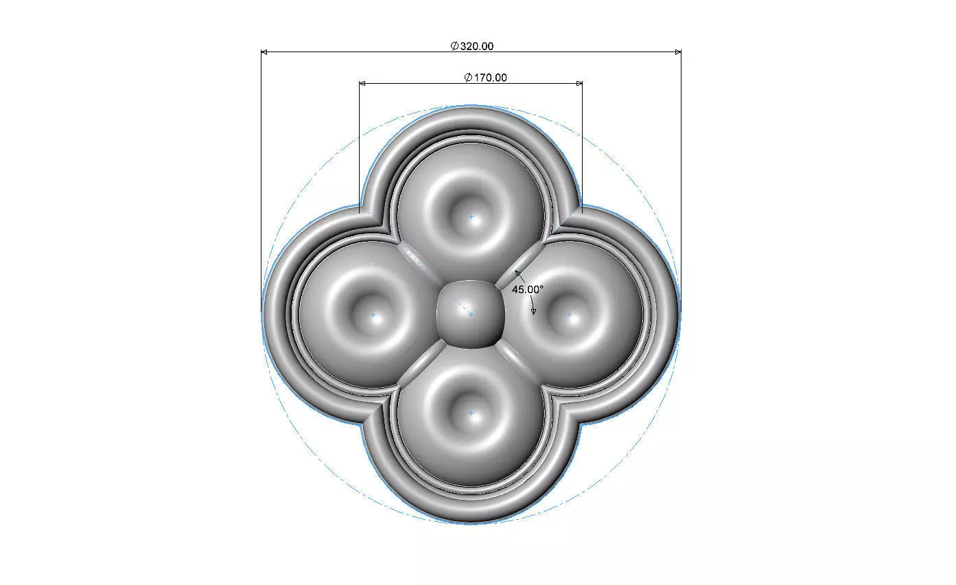 Carved dimples gothic clover rosette applique relief 3D print model_5