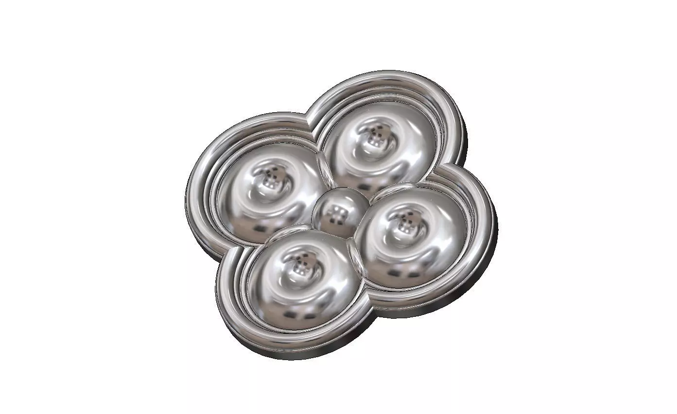 Carved dimples gothic clover rosette applique relief 3D print model_10