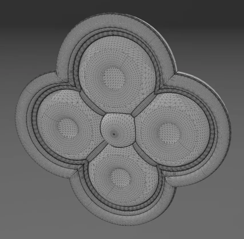 Carved dimples gothic clover rosette applique relief 3D print model_12