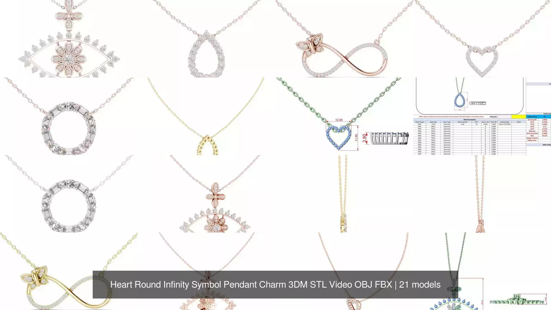 Heart Round Infinity Symbol Pendant Charm 3DM STL Video OBJ FBX 3D Model Collection_2