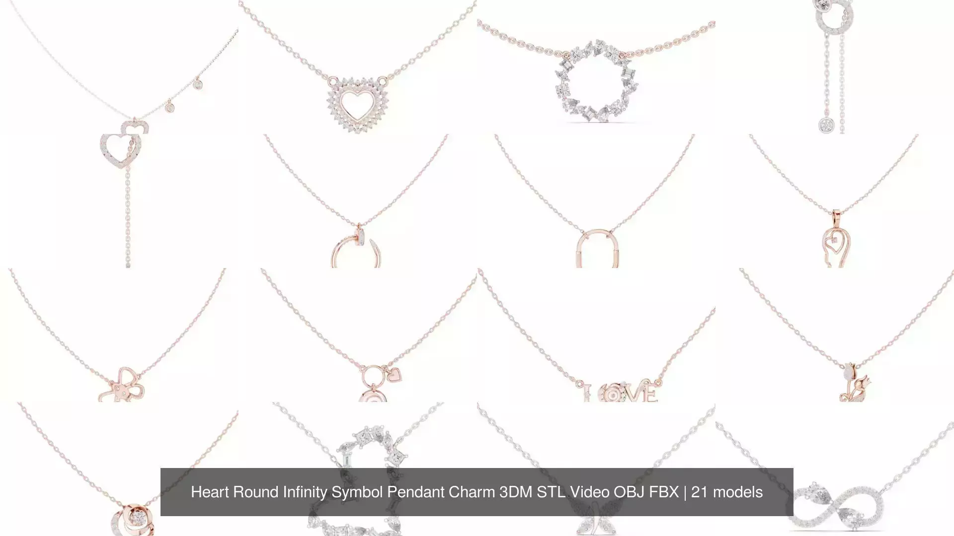 Heart Round Infinity Symbol Pendant Charm 3DM STL Video OBJ FBX 3D Model Collection_0