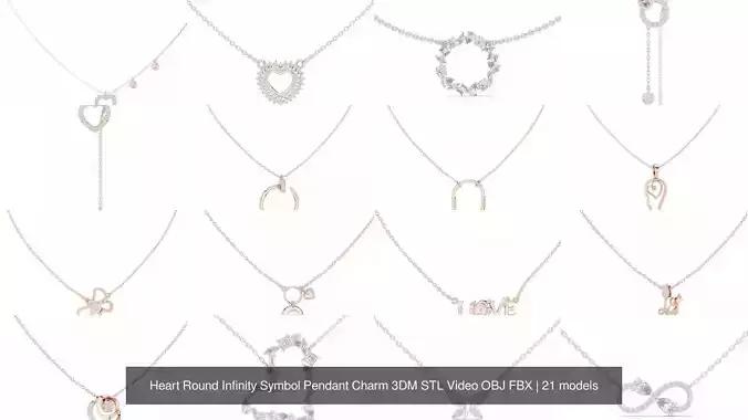 Heart Round Infinity Symbol Pendant Charm 3DM STL Video OBJ FBX 3D Model Collection