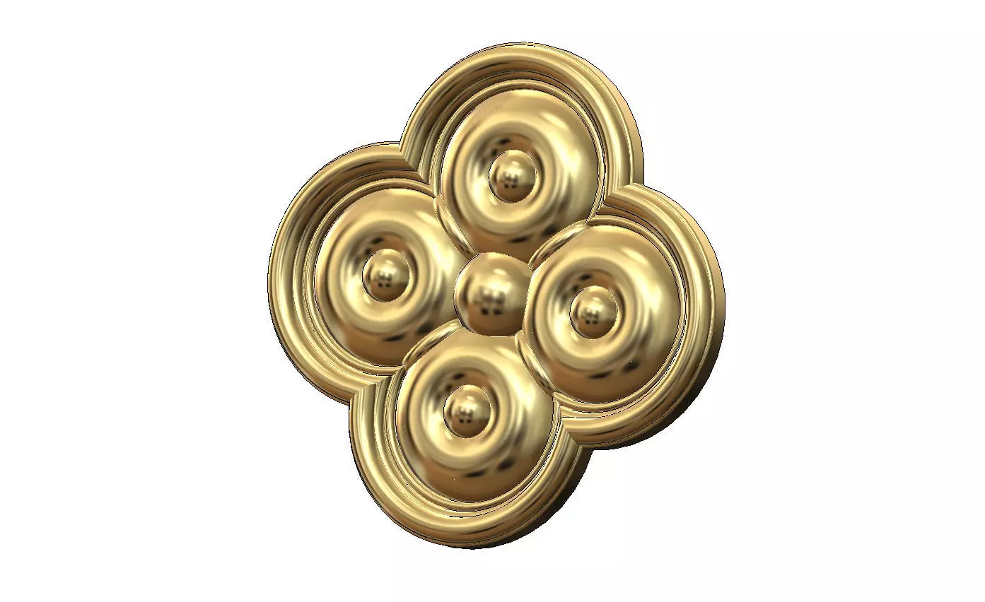 Carved beaded gothic clover rosette applique relief 3D print model_10