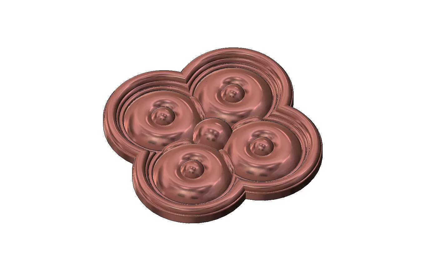 Carved beaded gothic clover rosette applique relief 3D print model_11