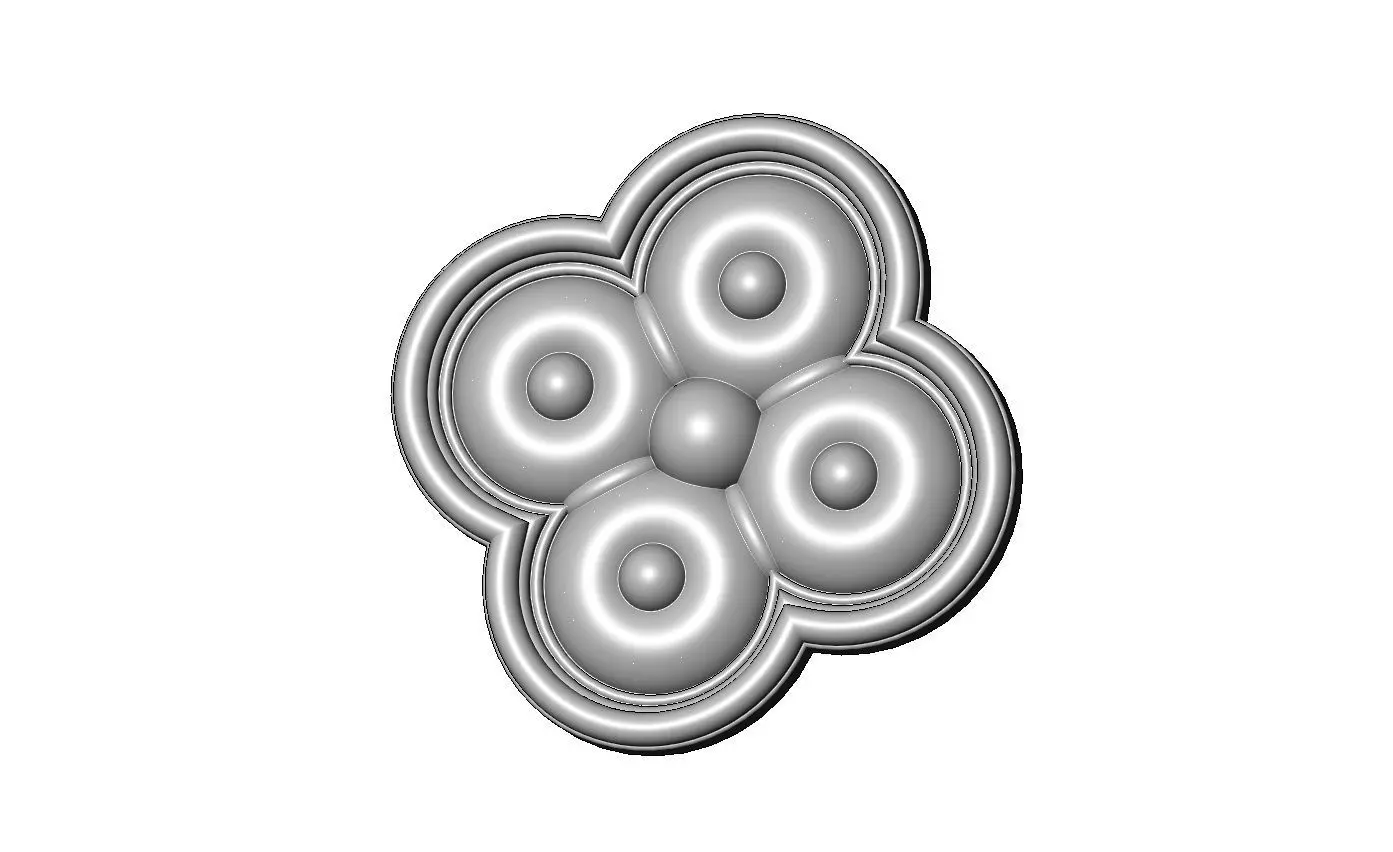 Carved beaded gothic clover rosette applique relief 3D print model_1