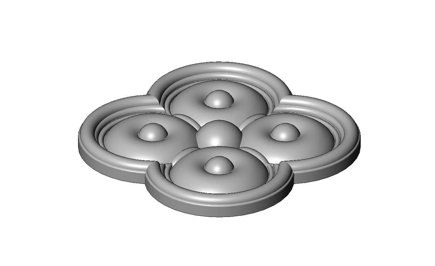 Carved beaded gothic clover rosette applique relief 3D print model_2