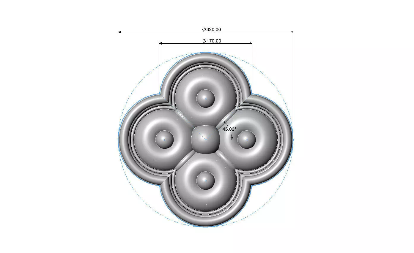 Carved beaded gothic clover rosette applique relief 3D print model_5