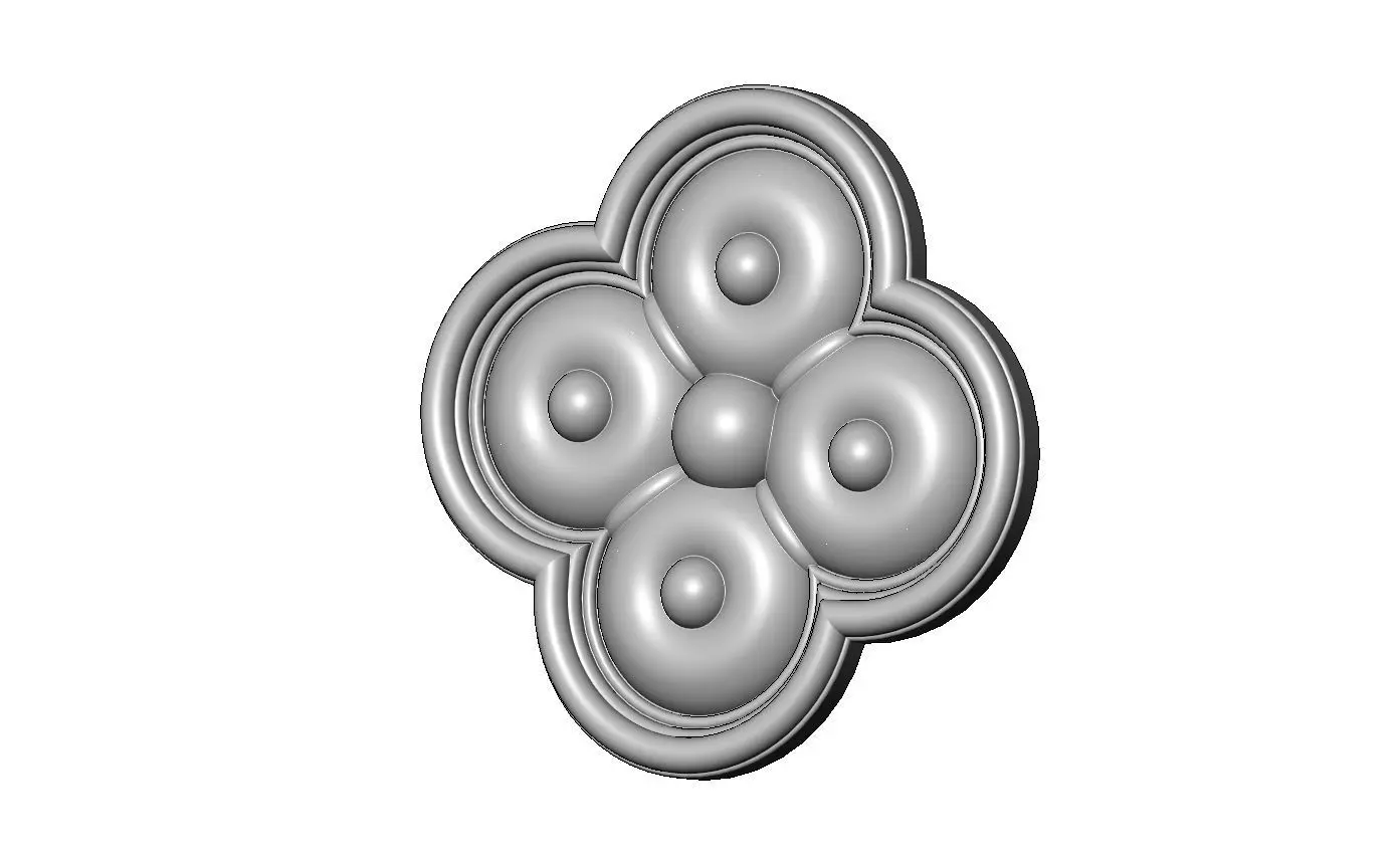Carved beaded gothic clover rosette applique relief 3D print model_0