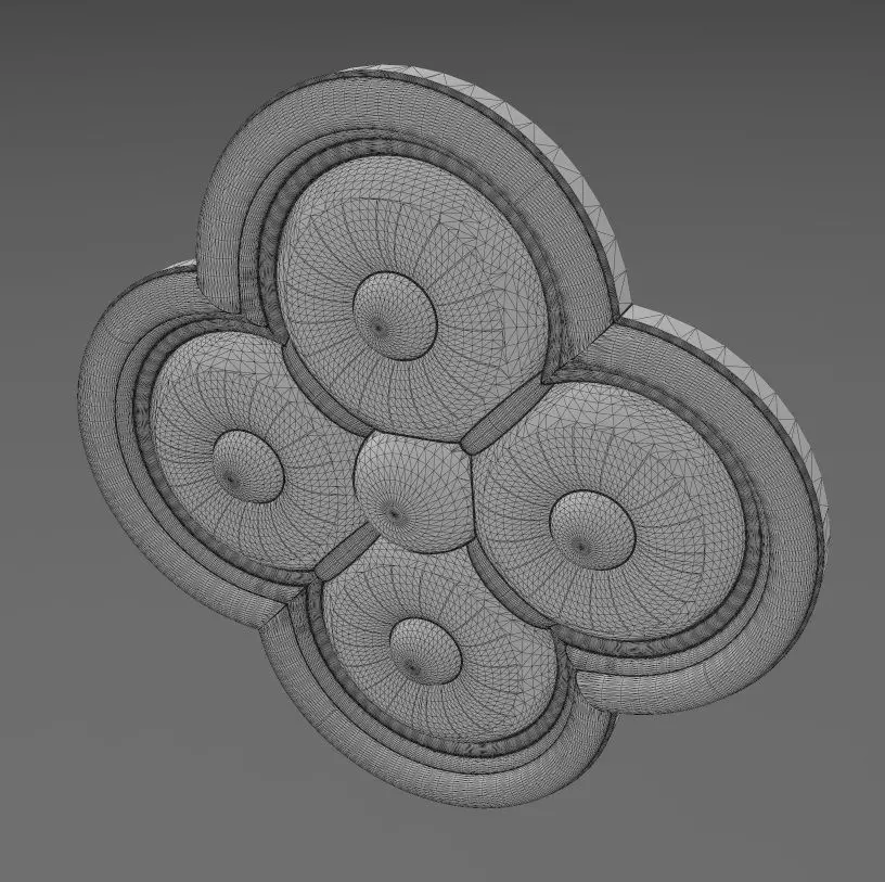 Carved beaded gothic clover rosette applique relief 3D print model_12