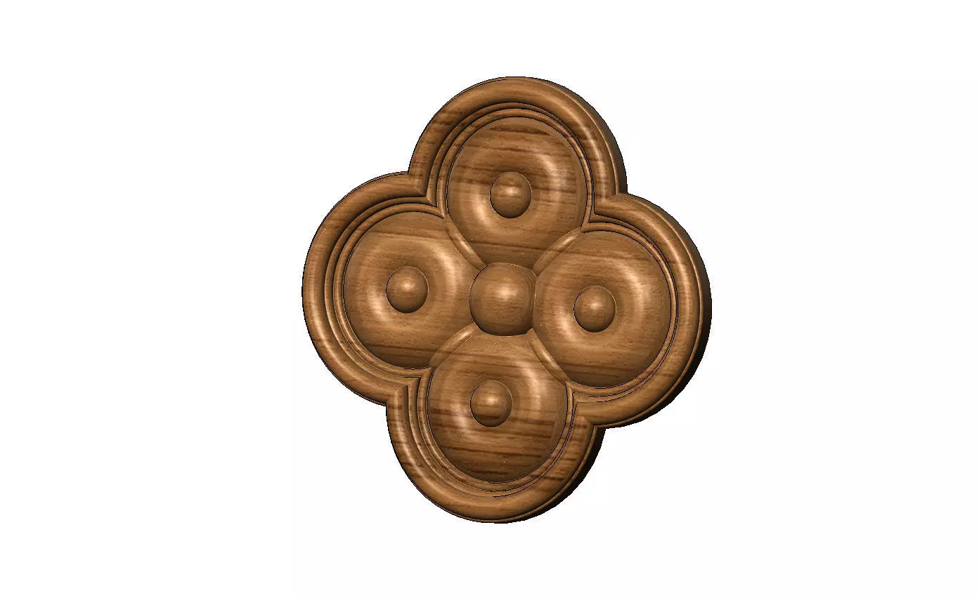 Carved beaded gothic clover rosette applique relief 3D print model_7