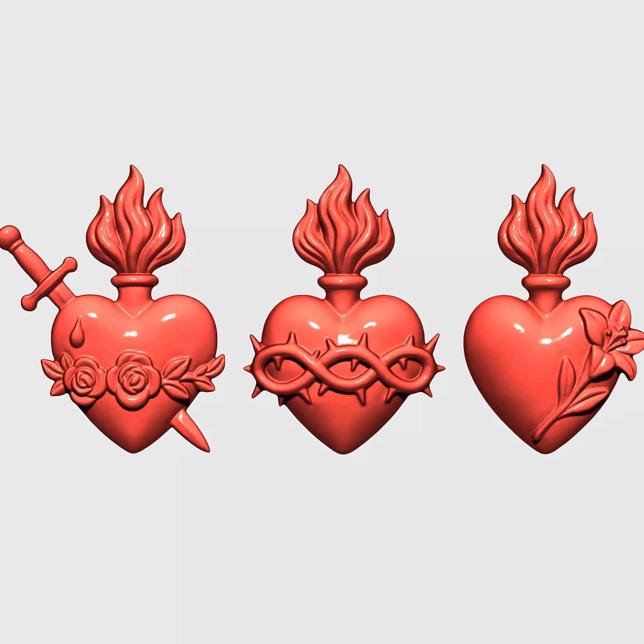 Three Sacred Hearts v3 3D print model_0