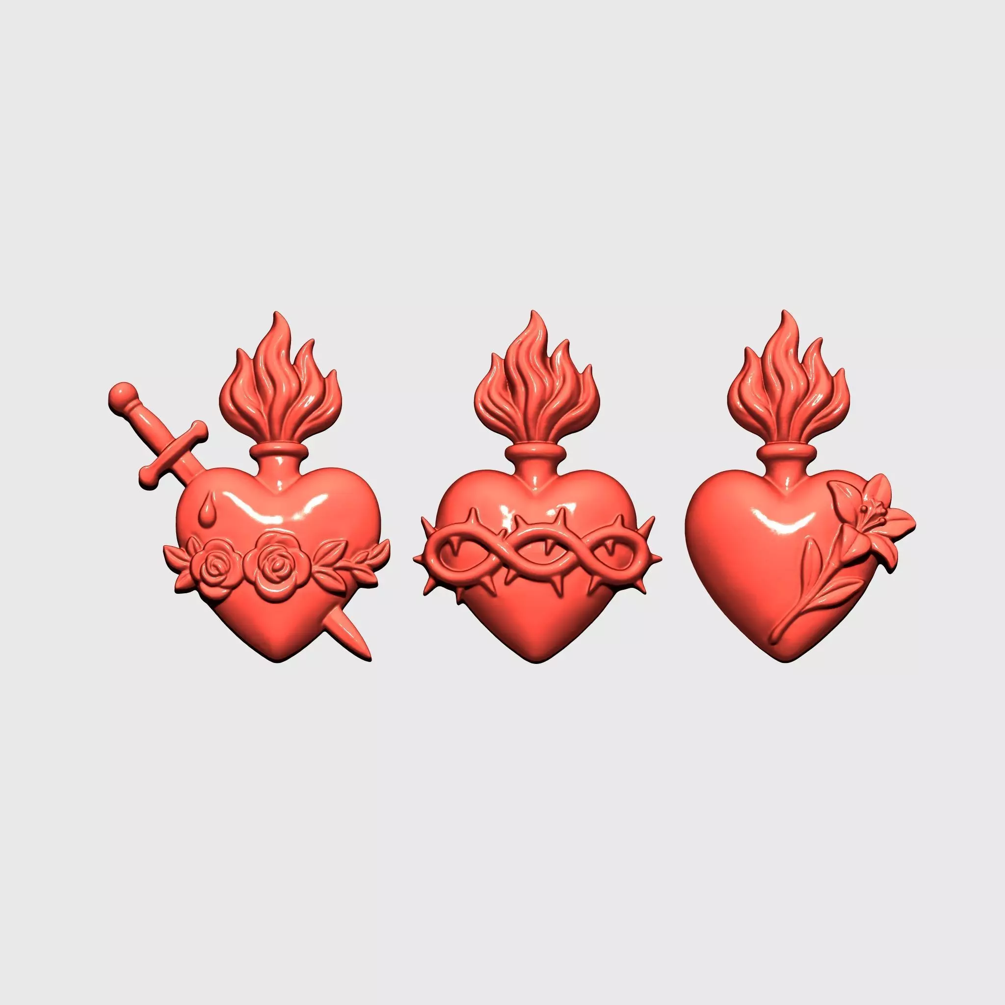 Three Sacred Hearts v3 3D print model_1