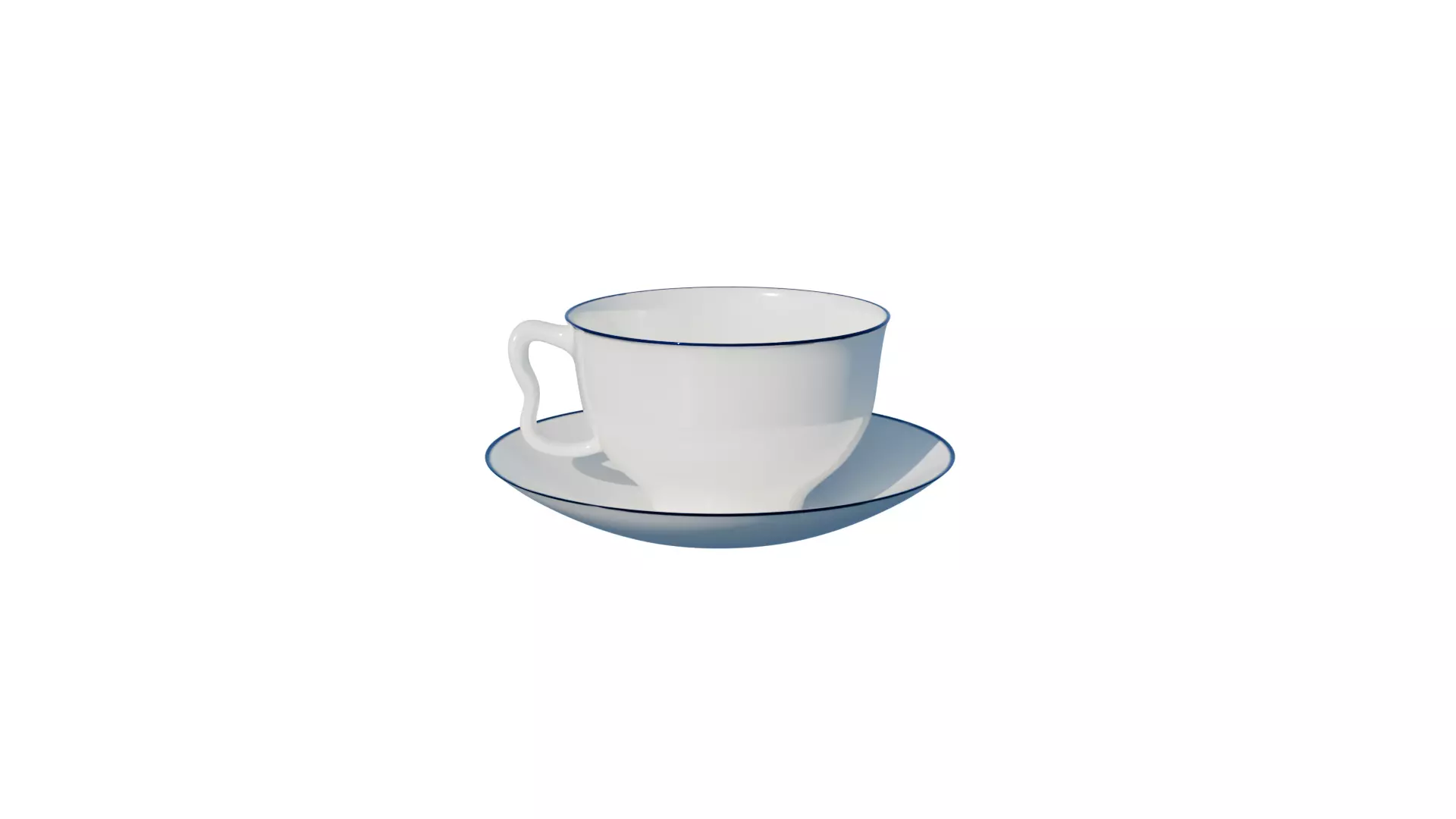 White Ceramic Teacup with Saucer 3D model_1