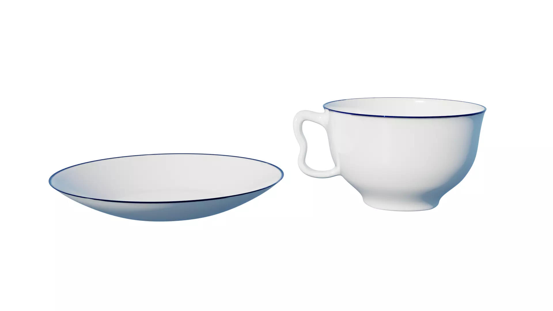 White Ceramic Teacup with Saucer 3D model_3