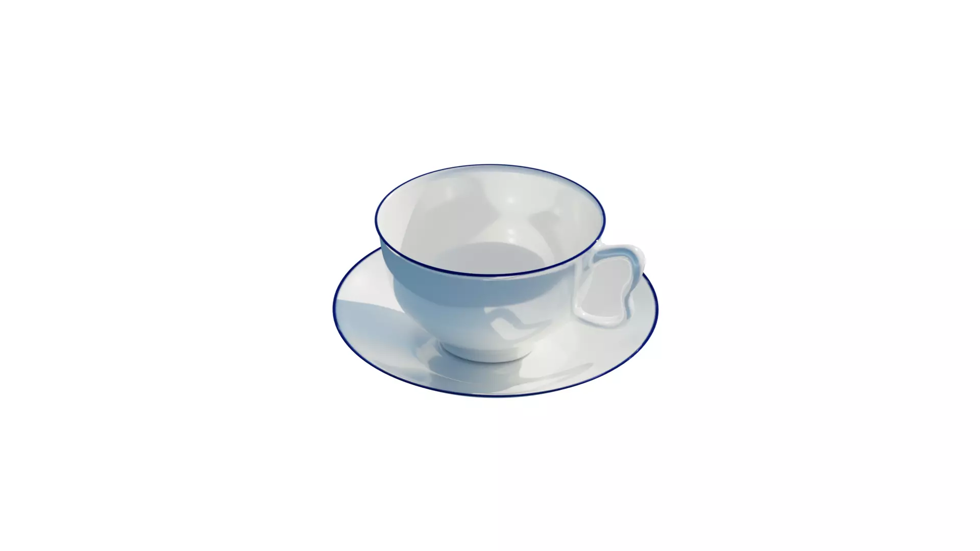 White Ceramic Teacup with Saucer 3D model_2