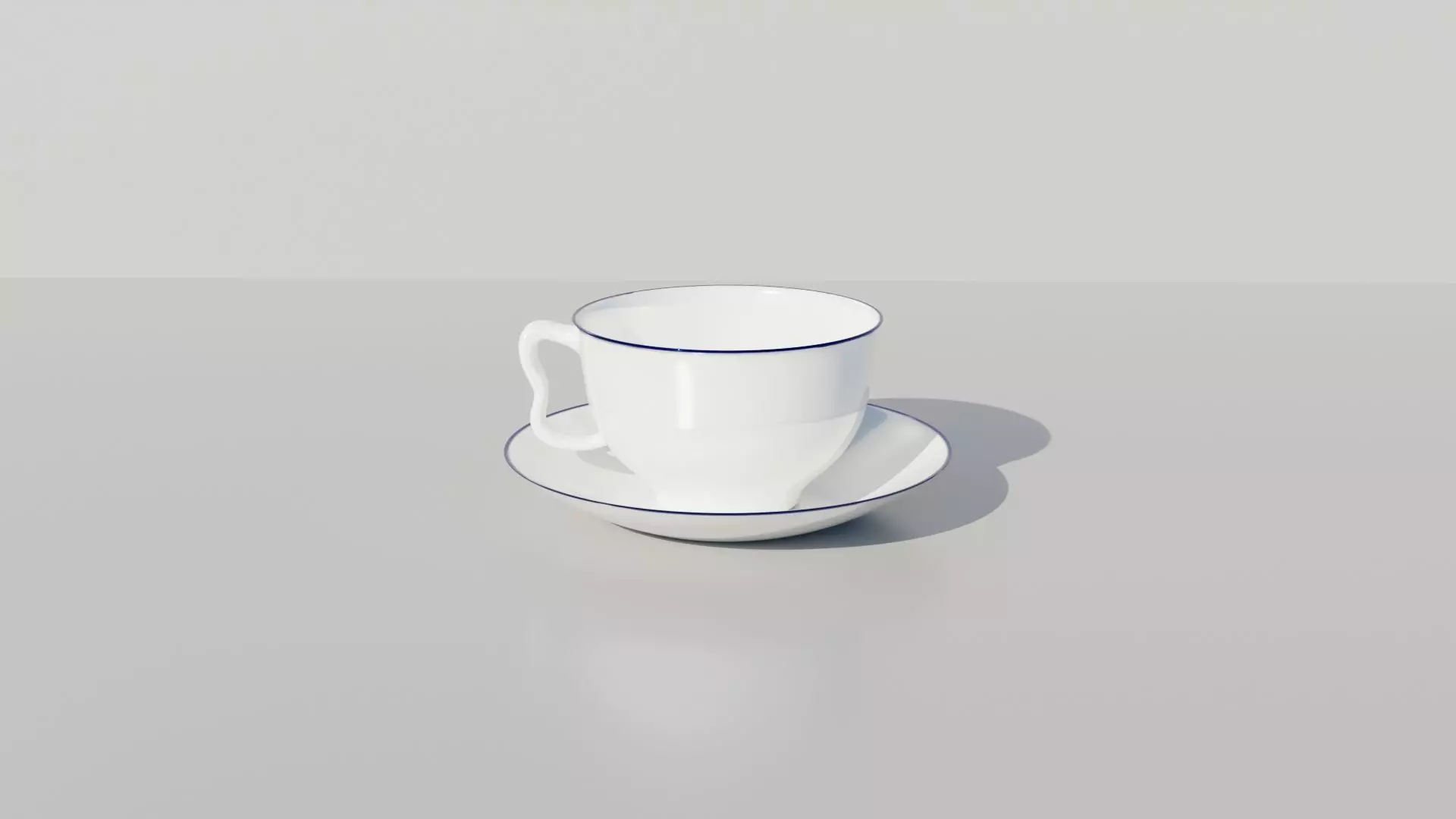 White Ceramic Teacup with Saucer 3D model_0
