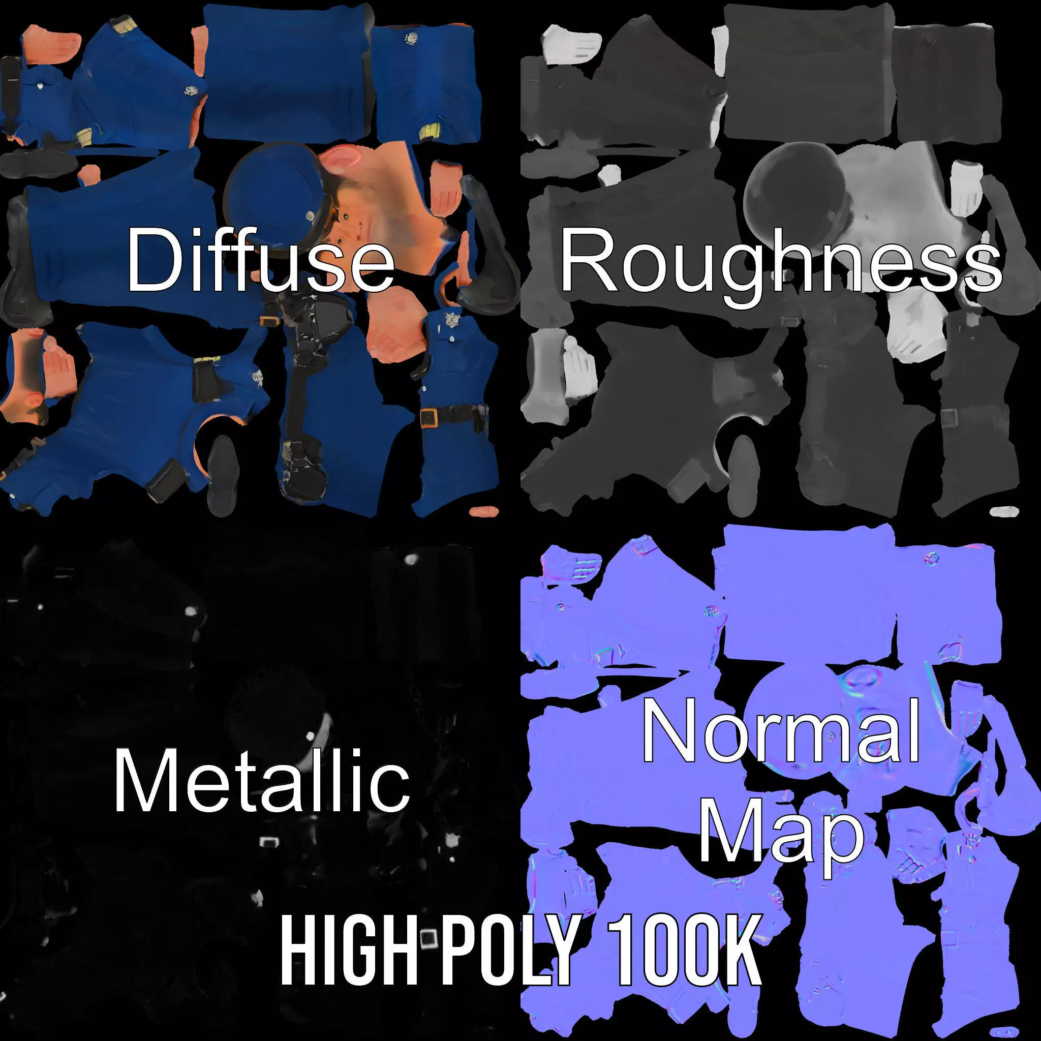 Police Officer Character Model Pack for Games and Animations Low-poly 3D model_4