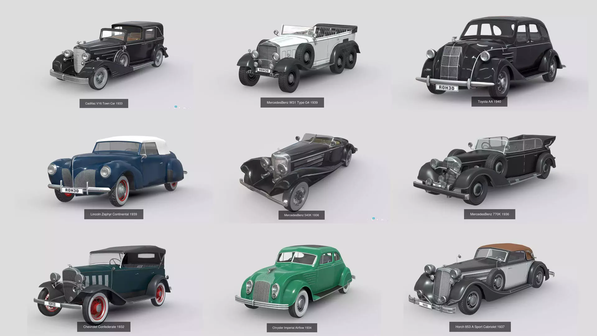 Golden Era 1930s Vintage Car Pack 3D Model Collection_0