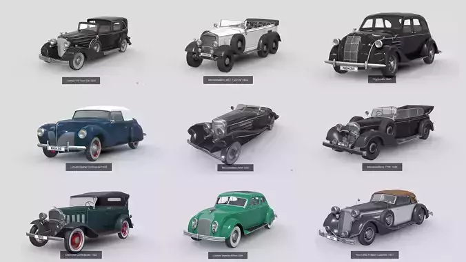 Golden Era 1930s Vintage Car Pack 3D Model Collection