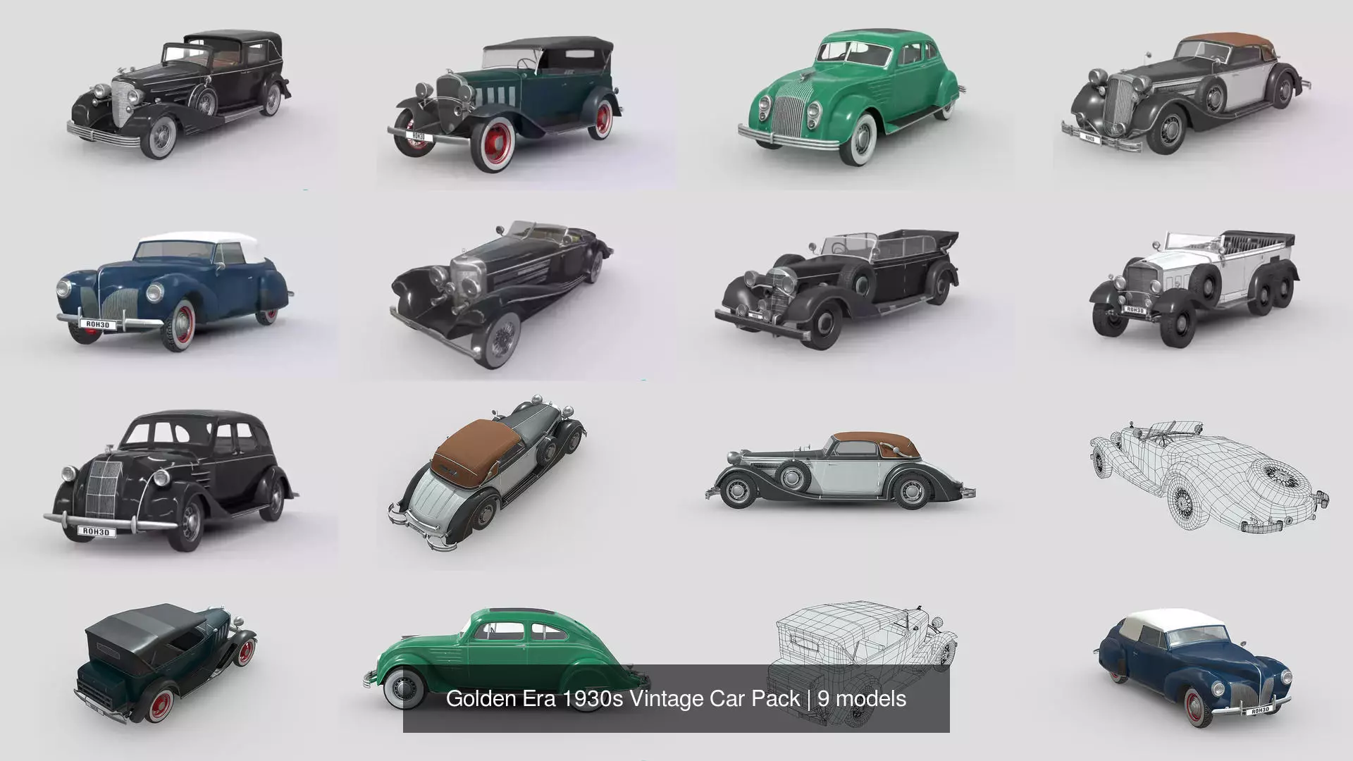 Golden Era 1930s Vintage Car Pack 3D Model Collection_1