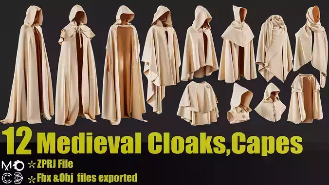 12 Medieval Cloaks and Capes 3D model