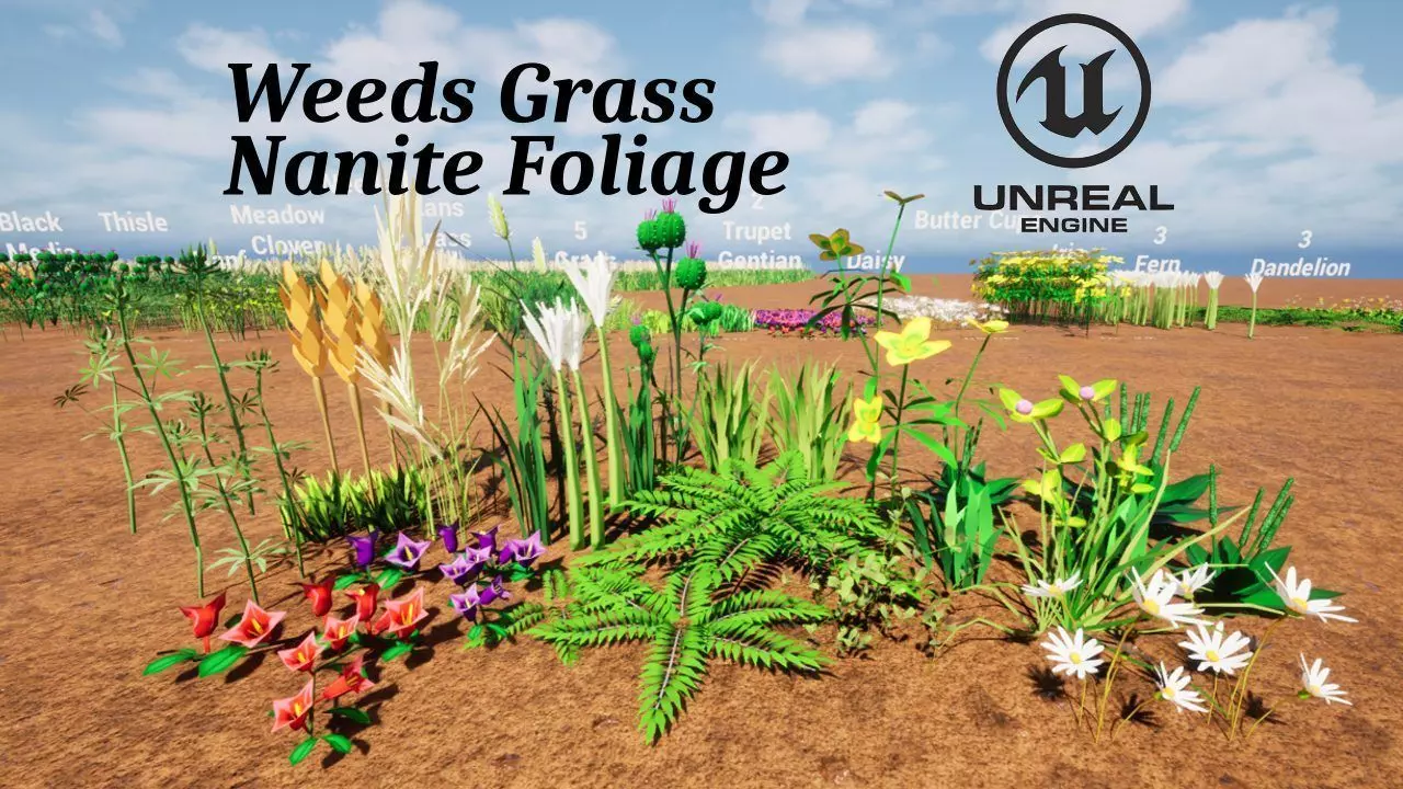Stylized weeds plants grass nanite foliage Low-poly 3D model_0