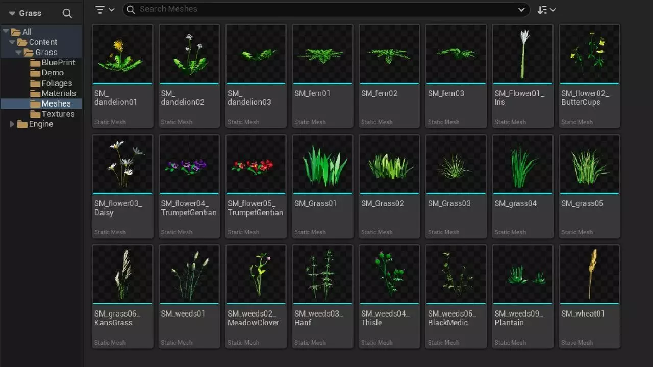 Stylized weeds plants grass nanite foliage Low-poly 3D model_21