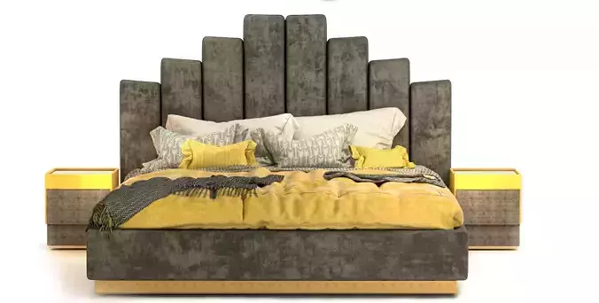 Velvet Bed with High Headboard