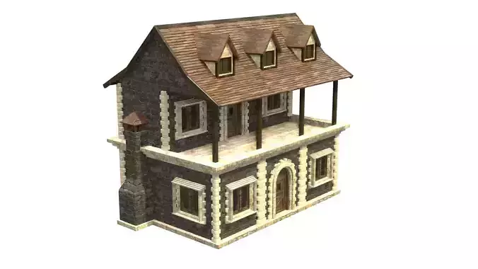 medieval house low poly city town residential house 25