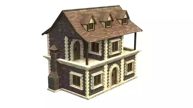 medieval house low poly city town residential house 24