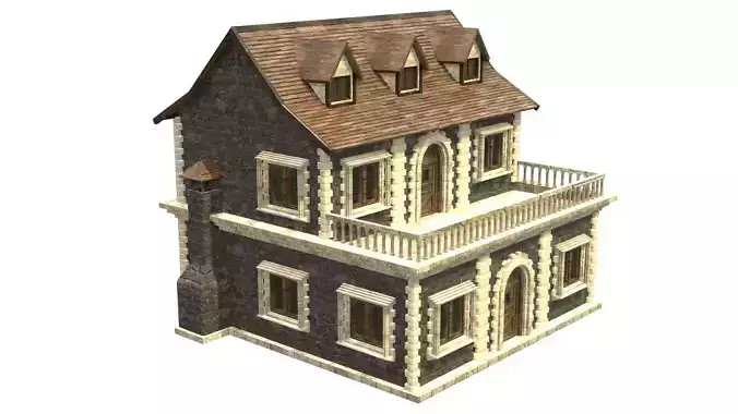medieval house low poly city town residential house 21