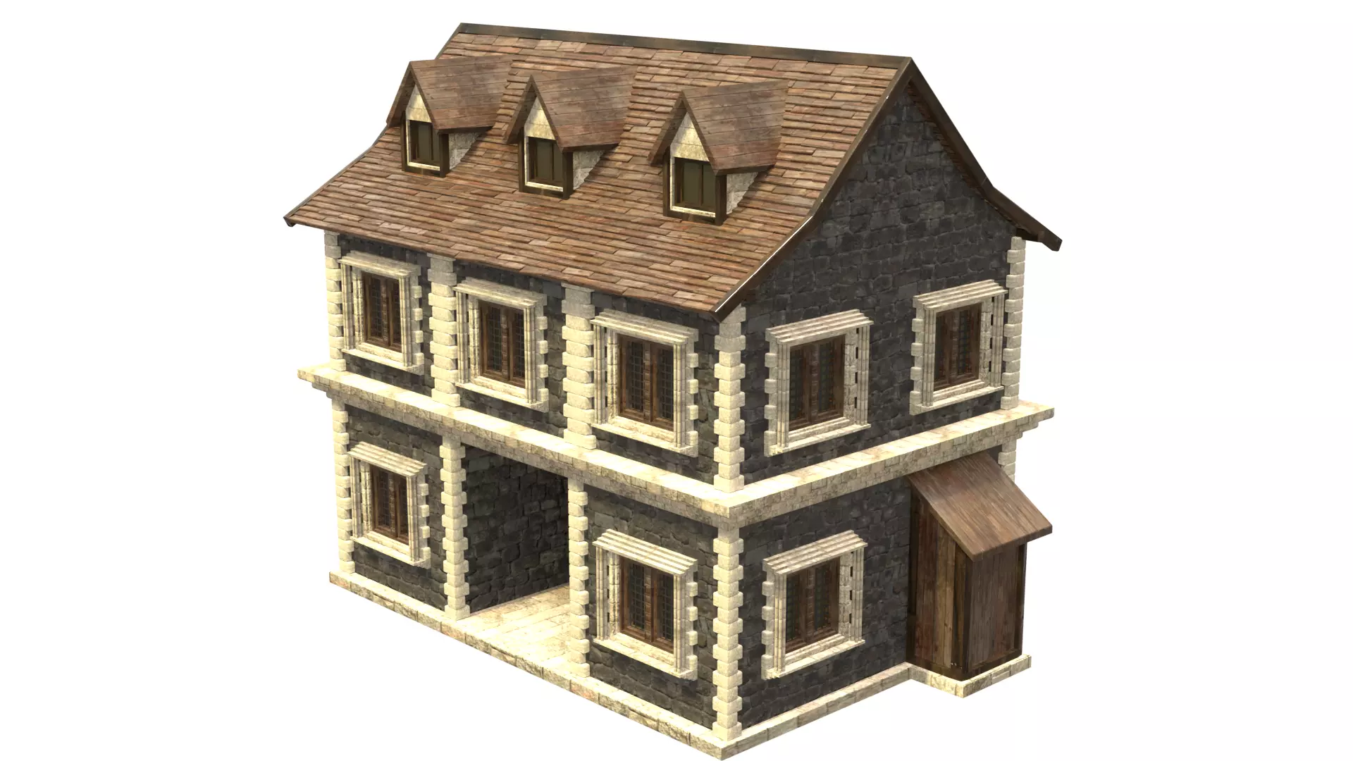medieval house low poly city town residential house 20 Low-poly 3D model_2