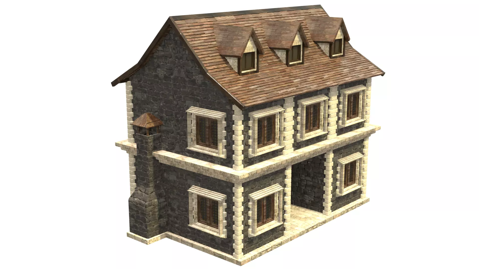 medieval house low poly city town residential house 20 Low-poly 3D model_0