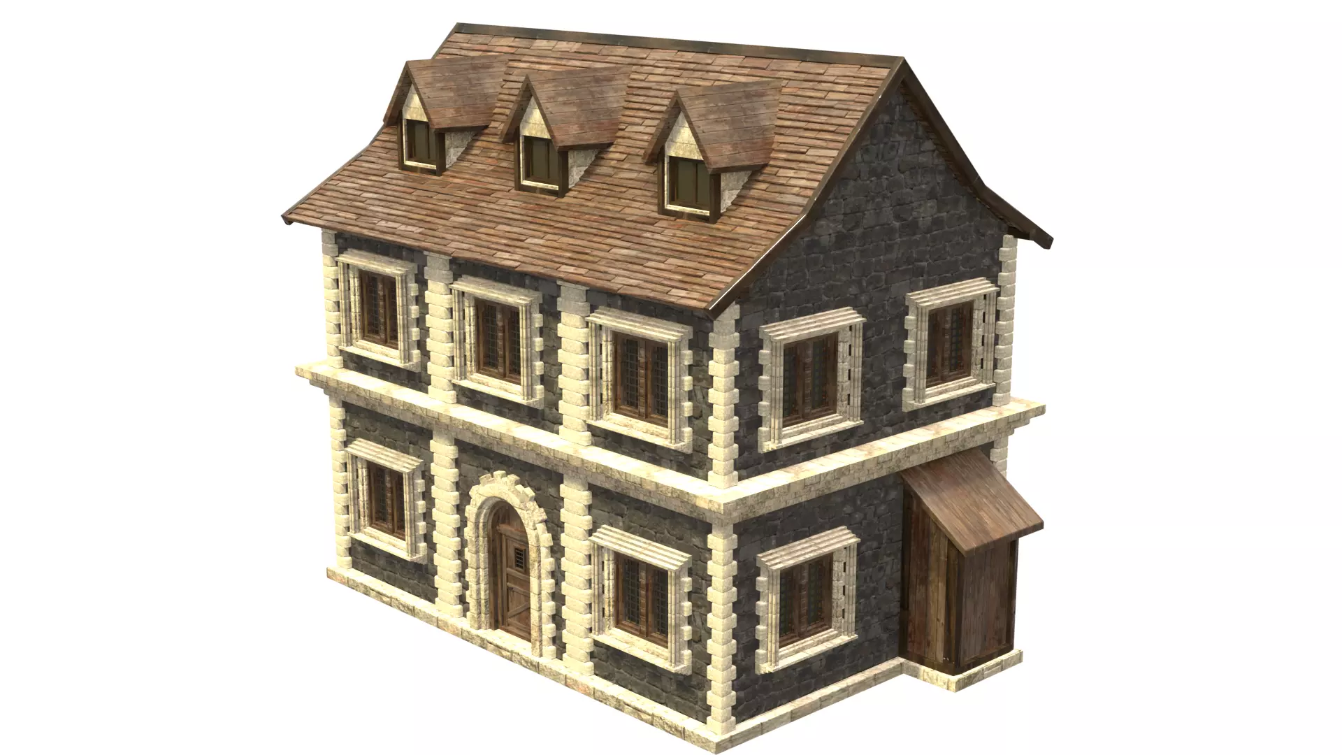 medieval house low poly city town residential house 19 Low-poly 3D model_2