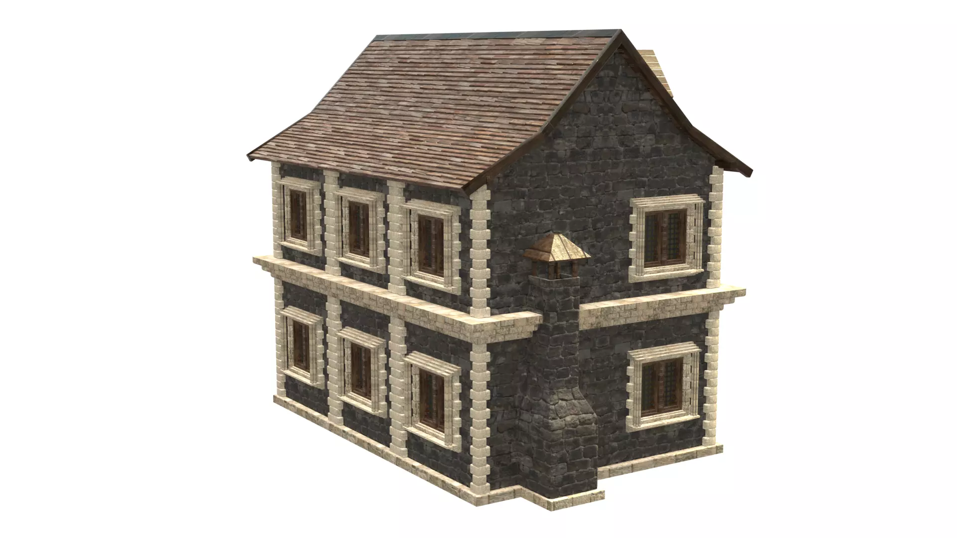 medieval house low poly city town residential house 19 Low-poly 3D model_6