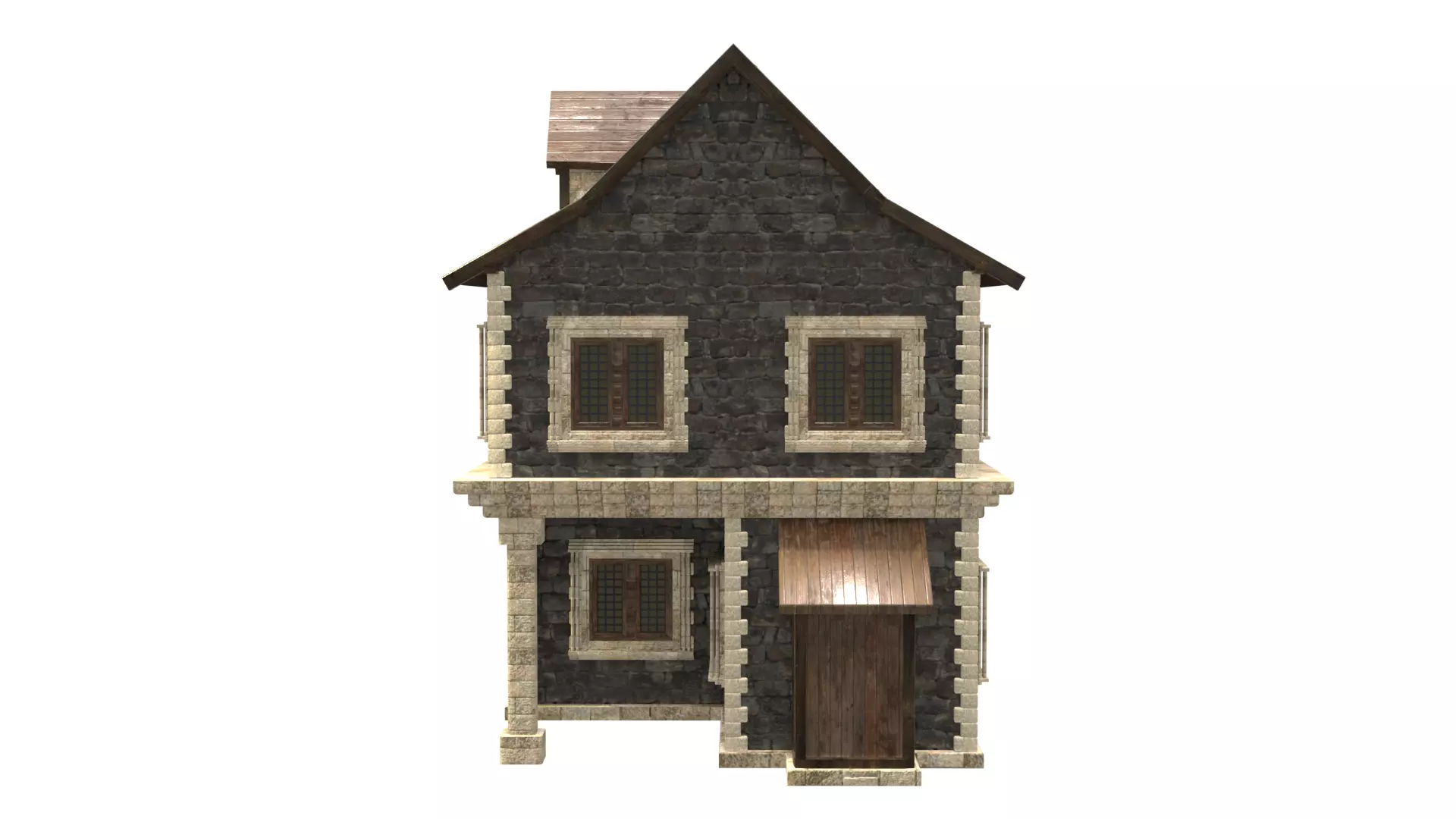 medieval house low poly city town residential house 18 Low-poly 3D model_3