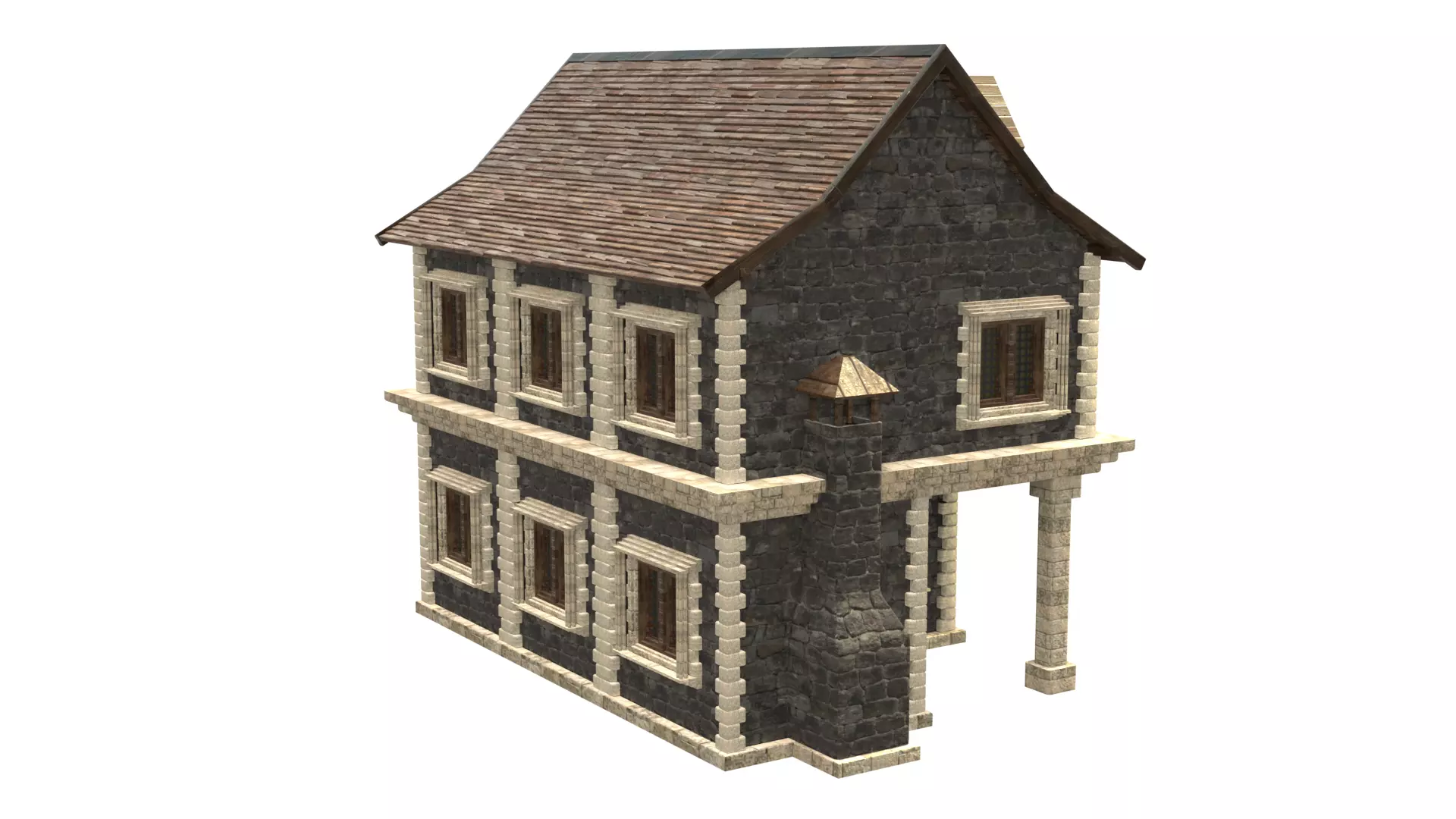 medieval house low poly city town residential house 18 Low-poly 3D model_6