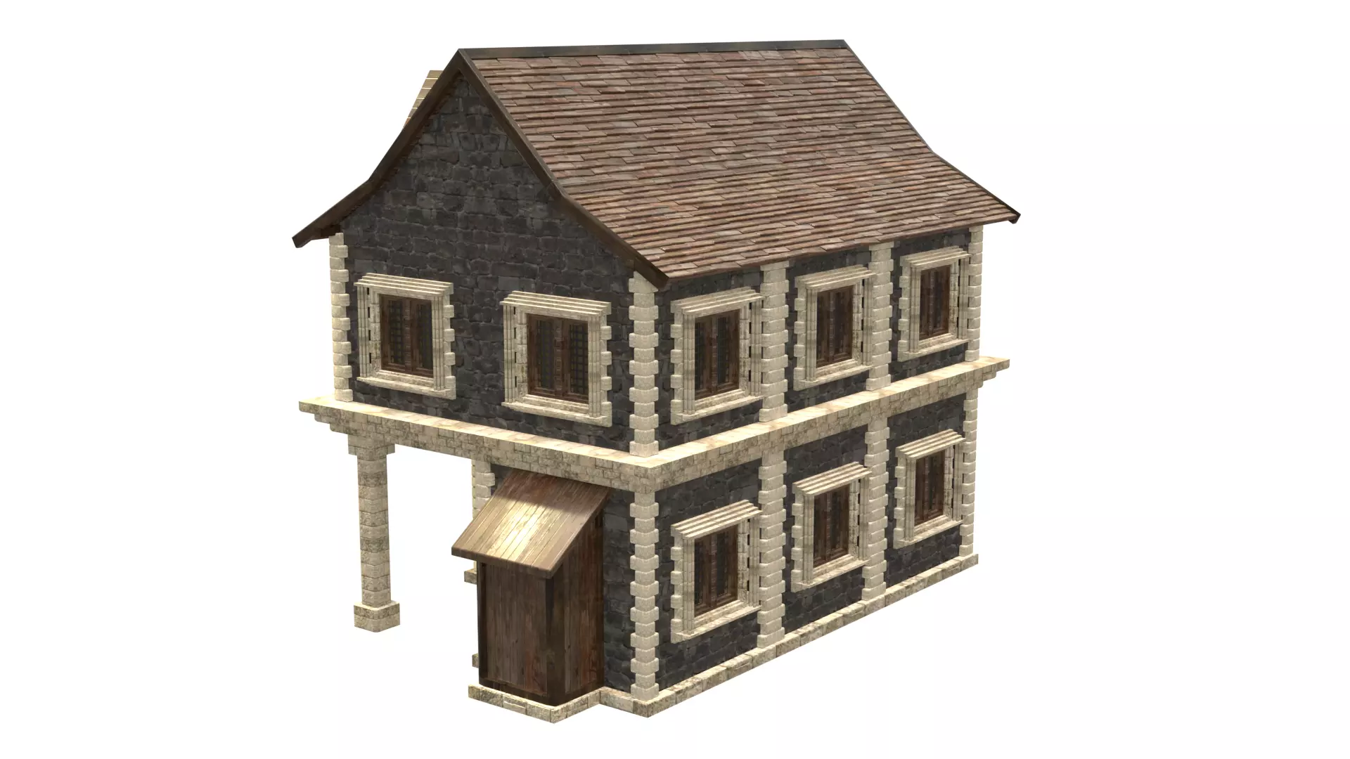 medieval house low poly city town residential house 18 Low-poly 3D model_4