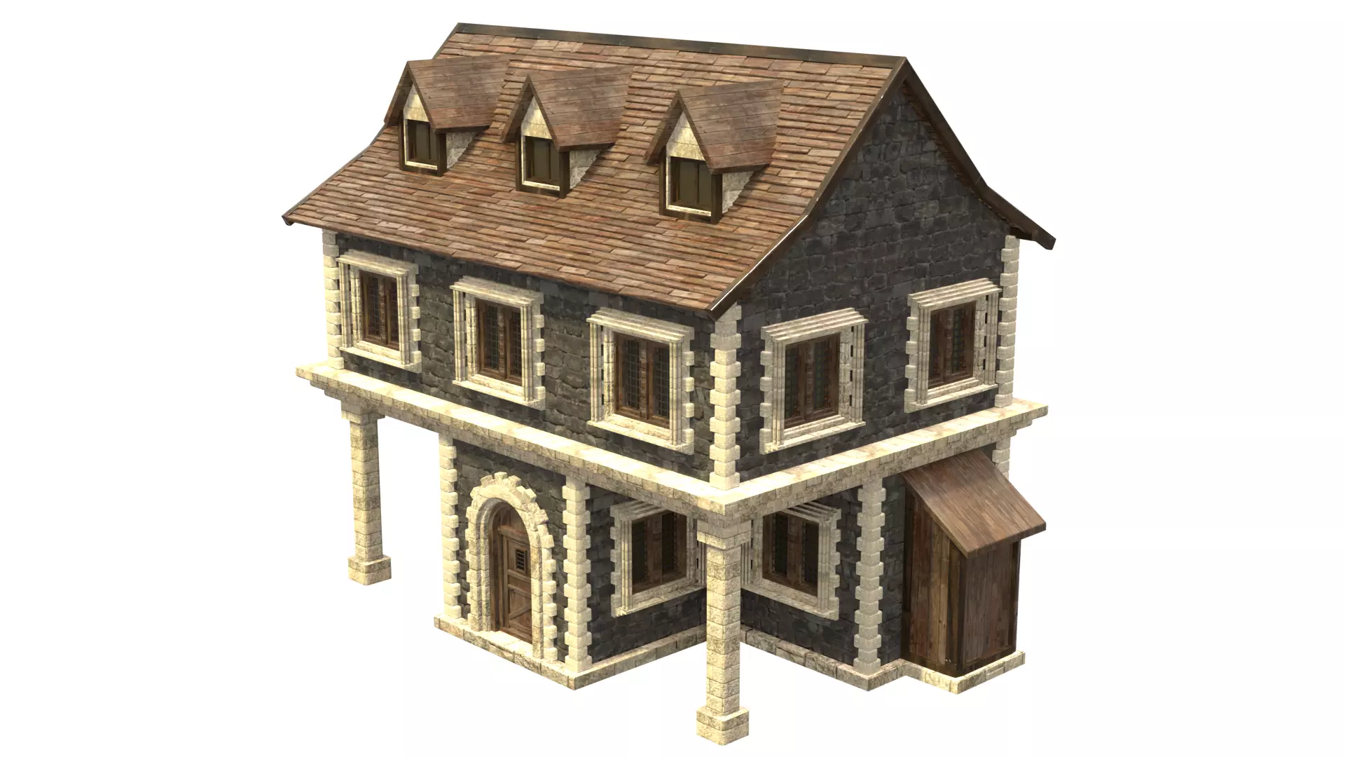 medieval house low poly city town residential house 18 Low-poly 3D model_2