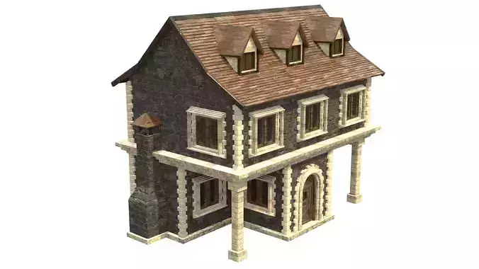 medieval house low poly city town residential house 18 Low-poly 3D model