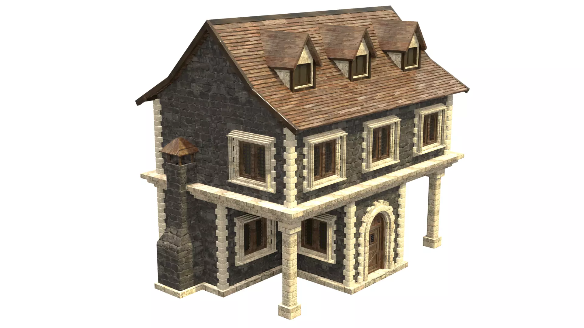 medieval house low poly city town residential house 18 Low-poly 3D model_0